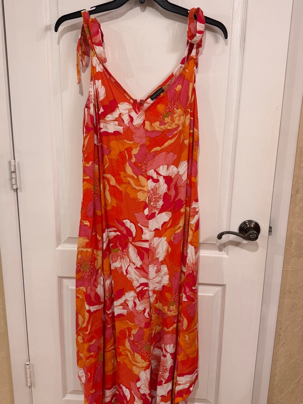 Vince Camuto Orange Floral Tie-Shoulder Maxi Jumpsuit